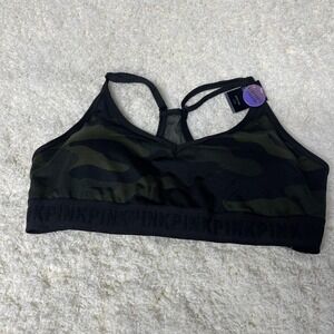 Victoria's Secret PINK Lightly Lined T-Strap Sports Bra Green & Black Camo NWT